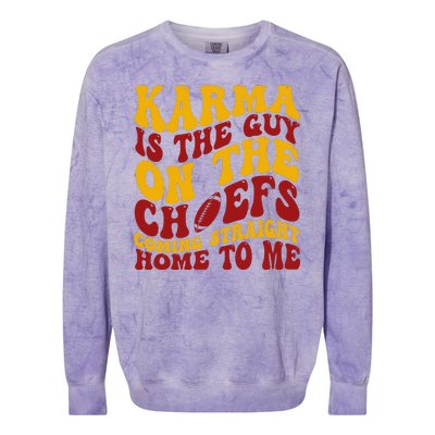 Karma Is The Guy Coming Straight Home To Me Football Colorblast Crewneck Sweatshirt