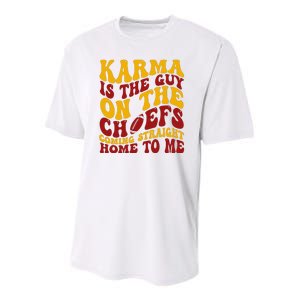 Karma Is The Guy Coming Straight Home To Me Football Youth Performance Sprint T-Shirt