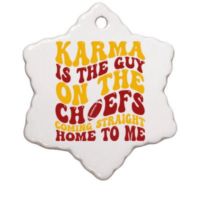 Karma Is The Guy Coming Straight Home To Me Football Ceramic Star Ornament