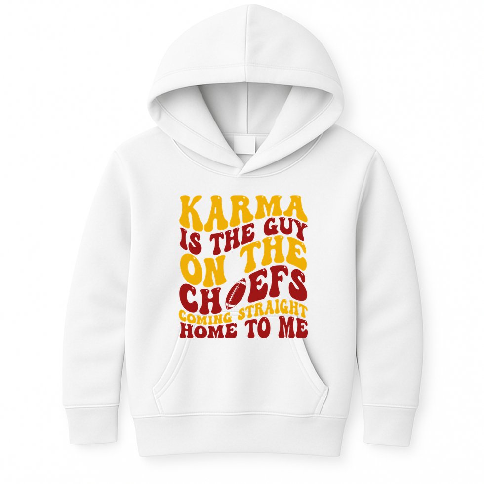 Karma Is The Guy Coming Straight Home To Me Football Kids Hoodie