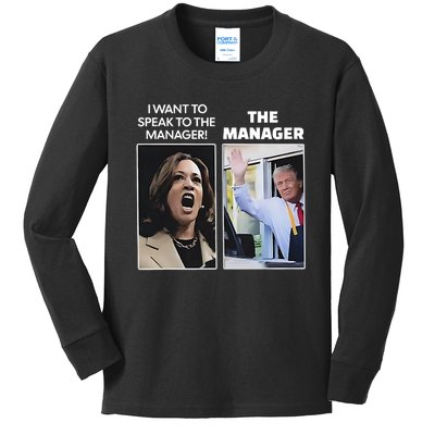 Kamala I Want To Speak To The Manager Trump Mcdonalds Kids Long Sleeve Shirt