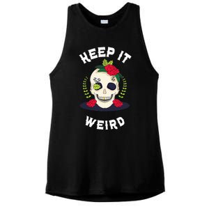 Keep It Weird – Halloween Creepy Skull Spooky Calavera Ladies PosiCharge Tri-Blend Wicking Tank