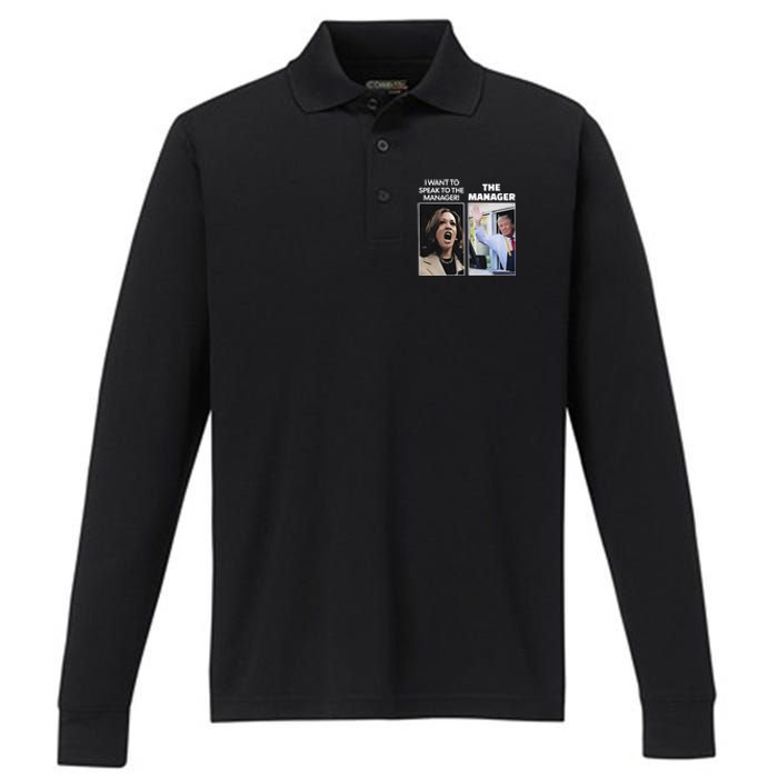 Kamala I Want To Speak To The Manager Trump Mcdon Performance Long Sleeve Polo