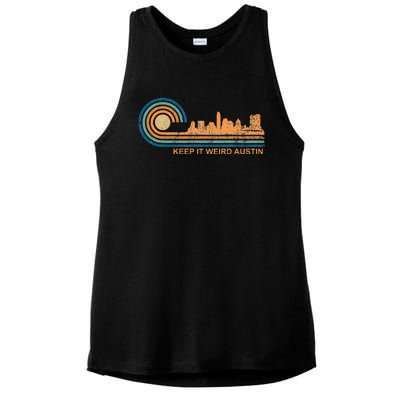 Keep It Weird Austin Texas Skyline Retro Austin Ladies PosiCharge Tri-Blend Wicking Tank