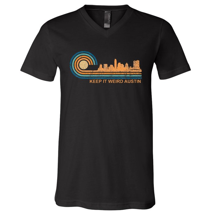 Keep It Weird Austin Texas Skyline Retro Austin V-Neck T-Shirt