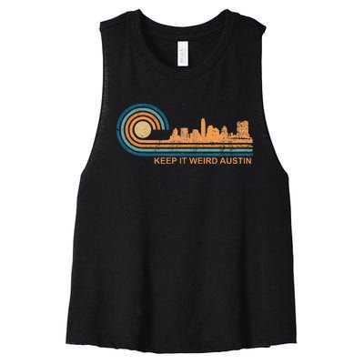 Keep It Weird Austin Texas Skyline Retro Austin Women's Racerback Cropped Tank