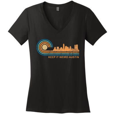 Keep It Weird Austin Texas Skyline Retro Austin Women's V-Neck T-Shirt