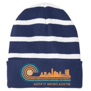 Keep It Weird Austin Texas Skyline Retro Austin Striped Beanie with Solid Band