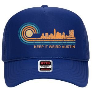 Keep It Weird Austin Texas Skyline Retro Austin High Crown Mesh Back Trucker Hat