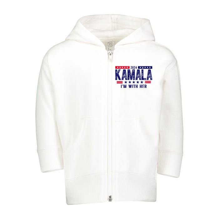 Kamala Im With Her 2024 Vintage Political Toddler Zip Fleece Hoodie