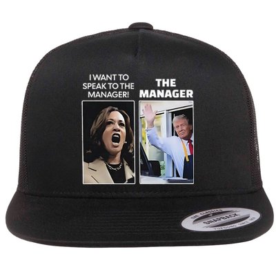 Kamala I Want To Speak To The Manager Trump Mcdonalds Flat Bill Trucker Hat