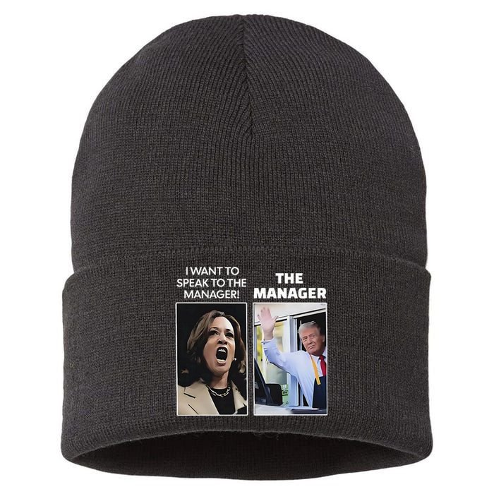 Kamala I Want To Speak To The Manager Trump Mcdonalds Sustainable Knit Beanie