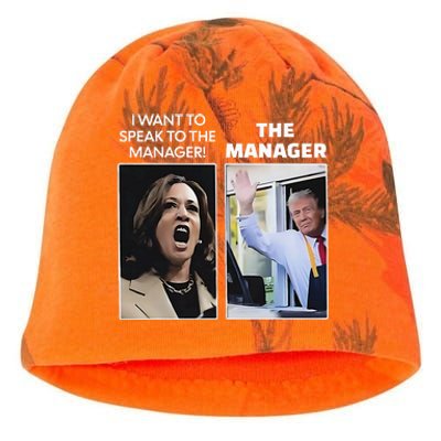 Kamala I Want To Speak To The Manager Trump Mcdonalds Kati - Camo Knit Beanie