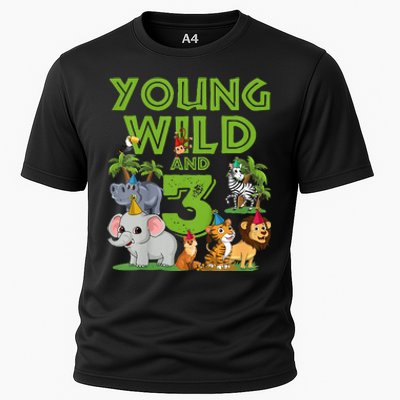 Kids I´m Wild And Three 3 Birthday 3 Year Old Birthday Cooling Performance Crew T-Shirt