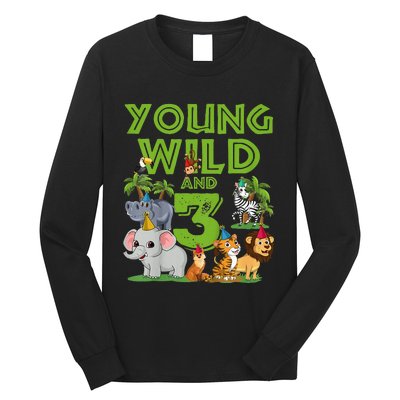 Kids I´m Wild And Three 3 Birthday 3 Year Old Birthday Long Sleeve Shirt