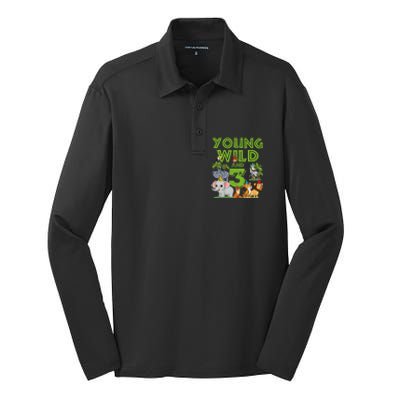 Kids I´m Wild And Three 3 Birthday 3 Year Old Birthday Silk Touch Performance Long Sleeve Polo