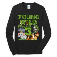 Kids I´m Wild And Three 3 Birthday 3 Year Old Birthday Tall Long Sleeve T-Shirt