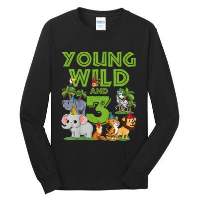 Kids I´m Wild And Three 3 Birthday 3 Year Old Birthday Tall Long Sleeve T-Shirt