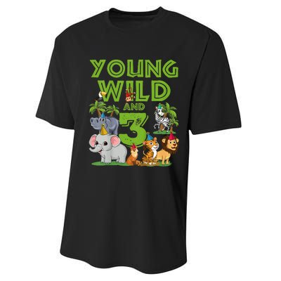 Kids I´m Wild And Three 3 Birthday 3 Year Old Birthday Performance Sprint T-Shirt