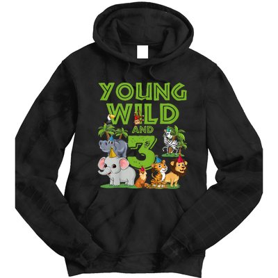 Kids I´m Wild And Three 3 Birthday 3 Year Old Birthday Tie Dye Hoodie