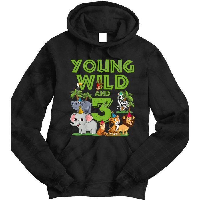 Kids I´m Wild And Three 3 Birthday 3 Year Old Birthday Tie Dye Hoodie