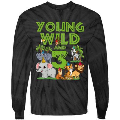 Kids I´m Wild And Three 3 Birthday 3 Year Old Birthday Tie-Dye Long Sleeve Shirt