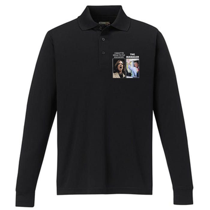 Kamala I Want To Speak To The Manager Trump Mcdonalds Performance Long Sleeve Polo