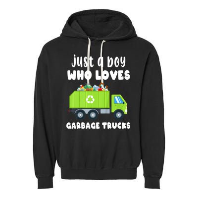 Kids Just A Boy Who Loves Garbage Trucks Garment-Dyed Fleece Hoodie