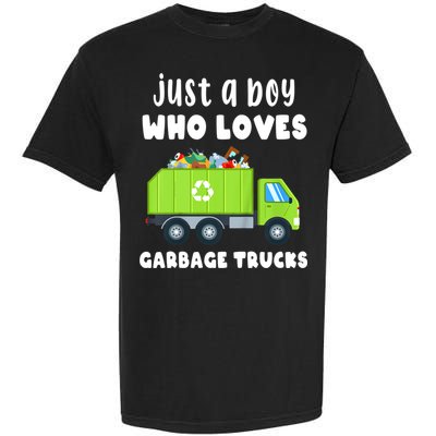 Kids Just A Boy Who Loves Garbage Trucks Garment-Dyed Heavyweight T-Shirt