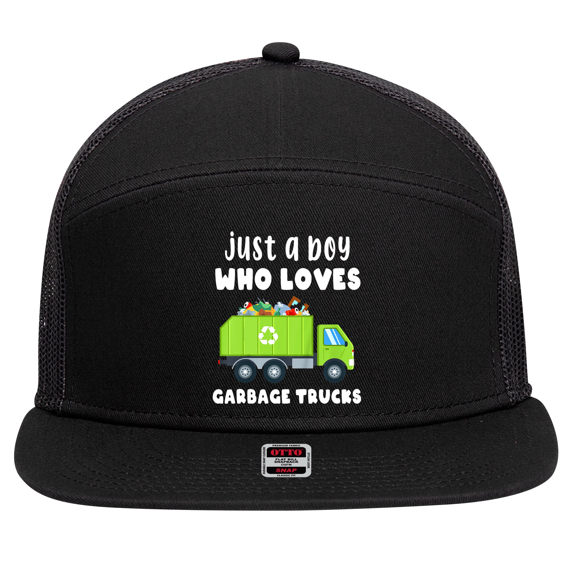 Kids Just A Boy Who Loves Garbage Trucks 7 Panel Mesh Trucker Snapback Hat