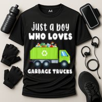 Kids Just A Boy Who Loves Garbage Trucks Cooling Performance Crew T-Shirt