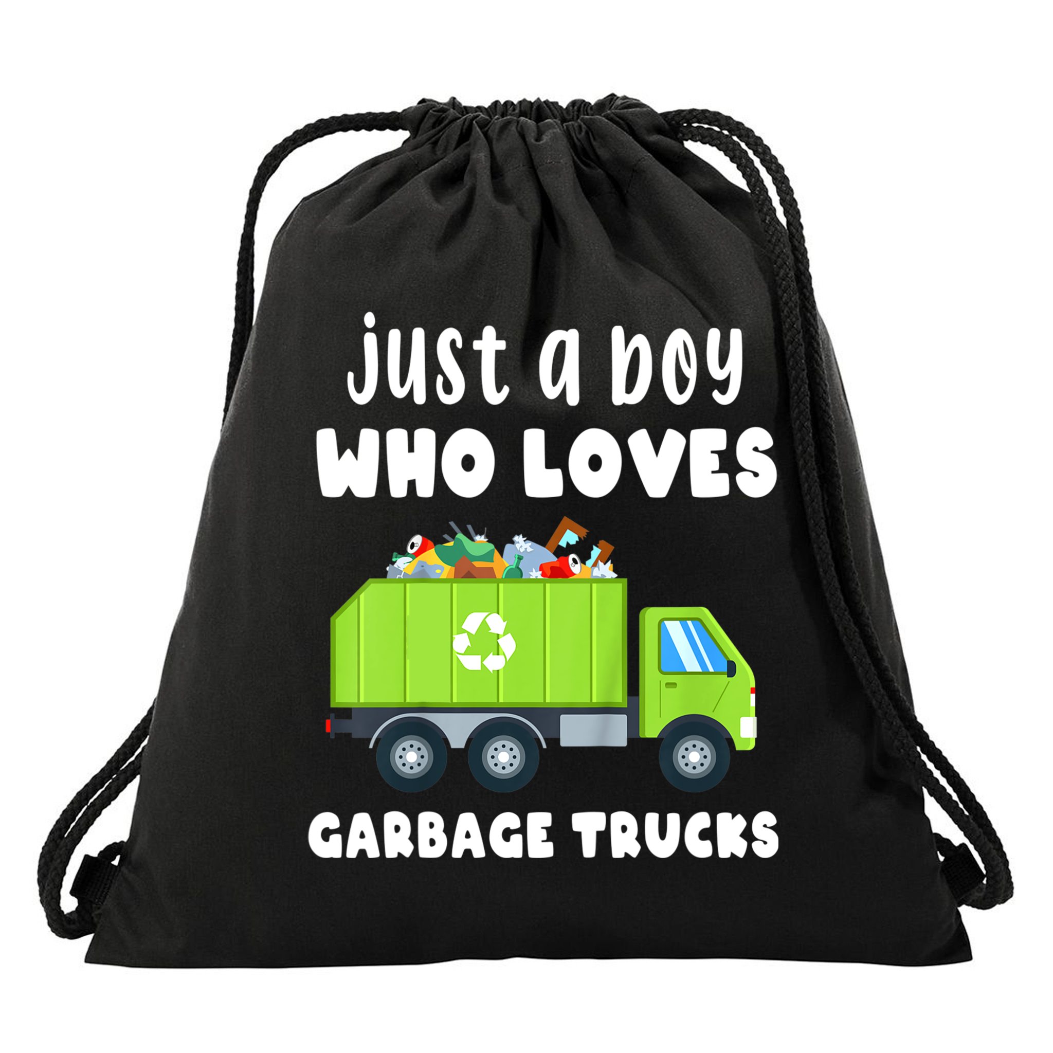 Kids Just A Boy Who Loves Garbage Trucks Drawstring Bag