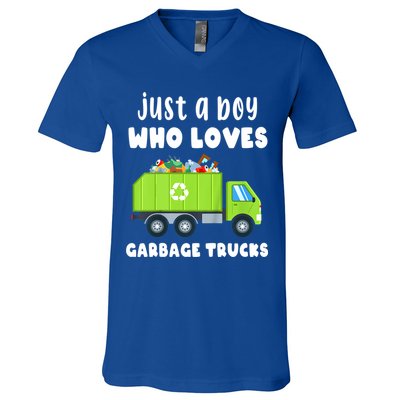 Kids Just A Boy Who Loves Garbage Trucks V-Neck T-Shirt