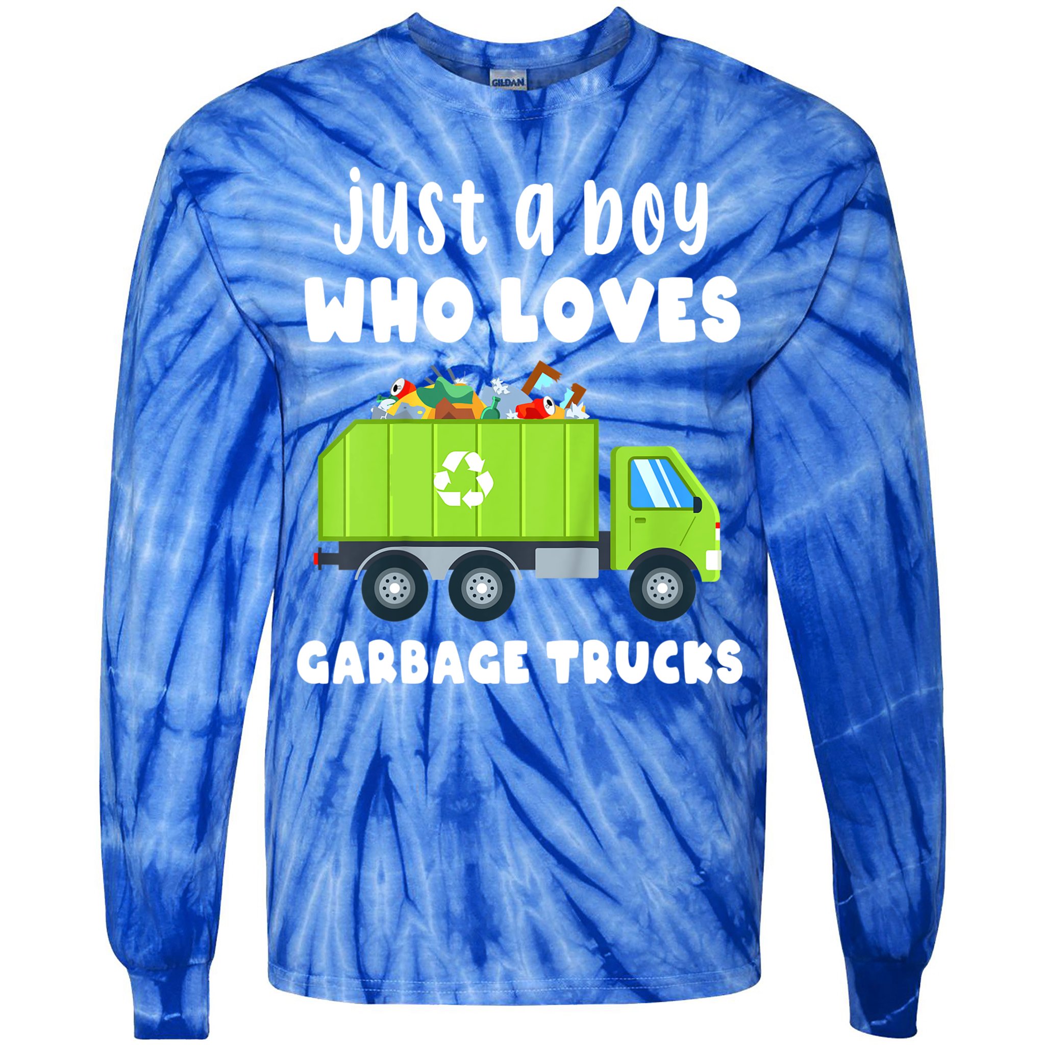 Kids Just A Boy Who Loves Garbage Trucks Tie-Dye Long Sleeve Shirt