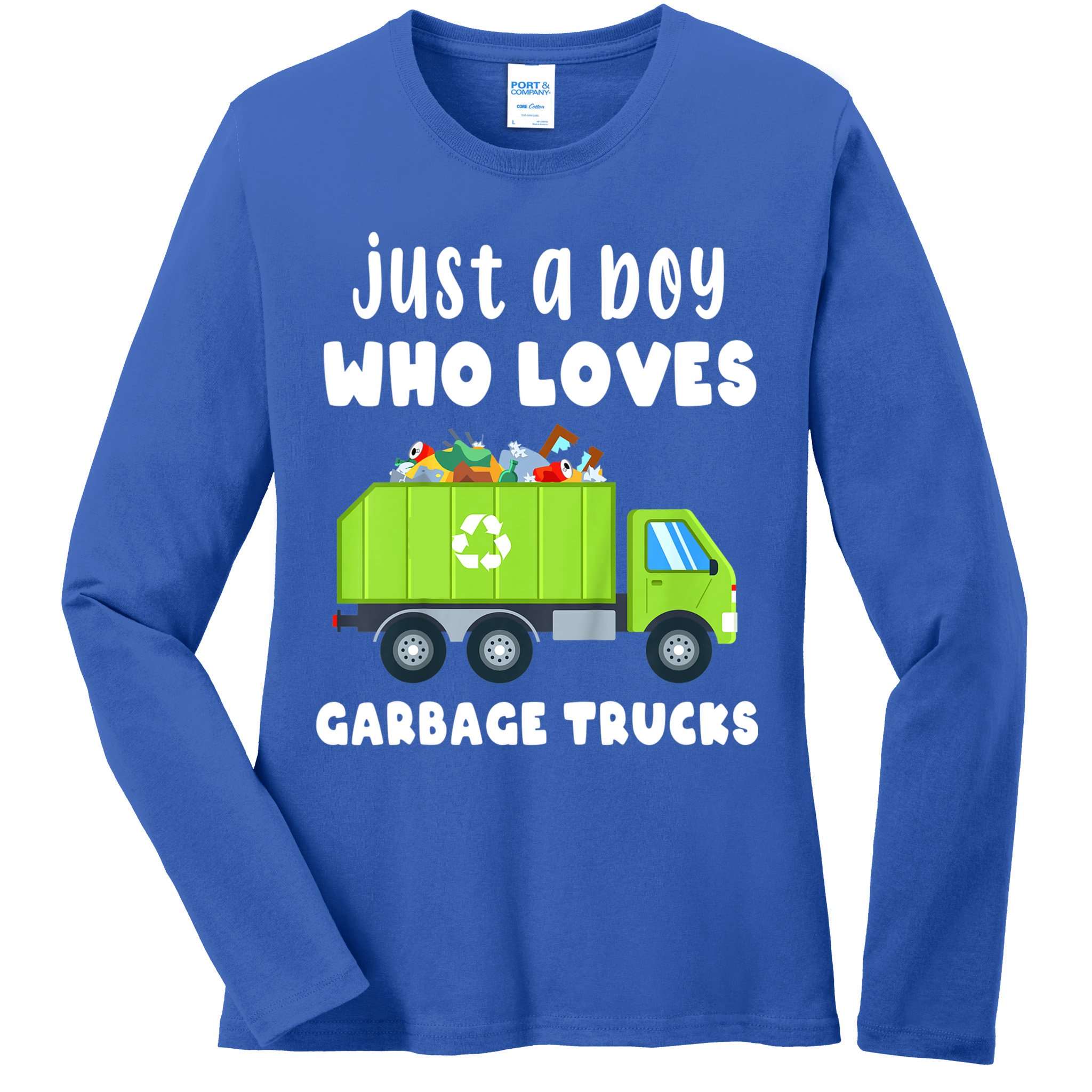 Kids Just A Boy Who Loves Garbage Trucks Ladies Long Sleeve Shirt