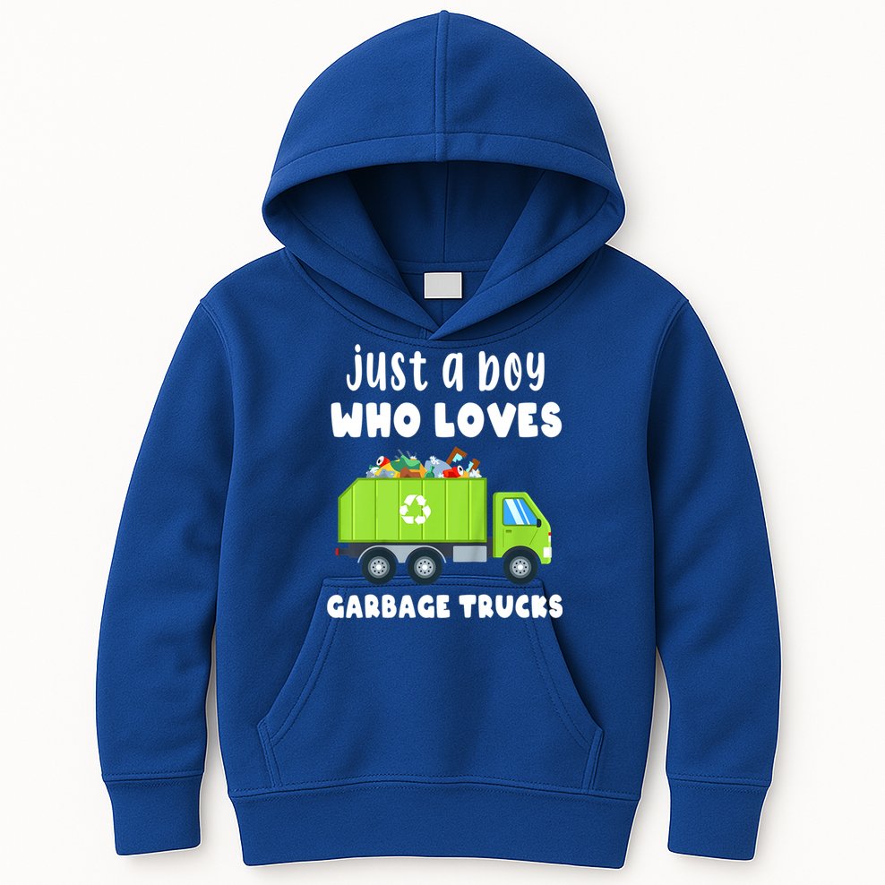 Kids Just A Boy Who Loves Garbage Trucks Kids Hoodie