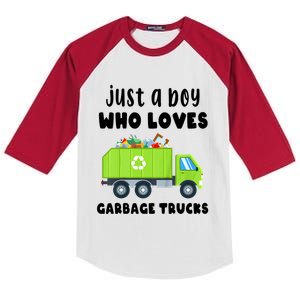 Kids Just A Boy Who Loves Garbage Trucks Kids Colorblock Raglan Jersey