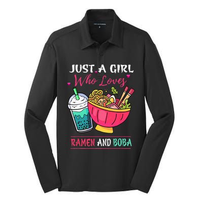 Kawaii Just A Girl Who Loves Ramen And Boba Tea Bubble Milk Silk Touch Performance Long Sleeve Polo