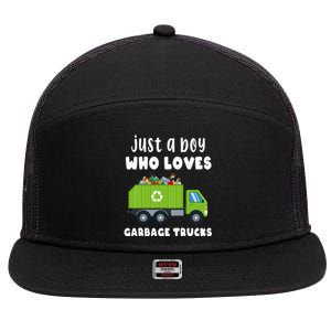 Kids Just A Boy Who Loves Garbage Trucks 7 Panel Mesh Trucker Snapback Hat