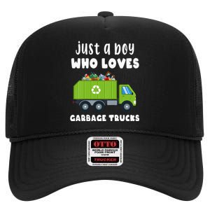 Kids Just A Boy Who Loves Garbage Trucks High Crown Mesh Back Trucker Hat