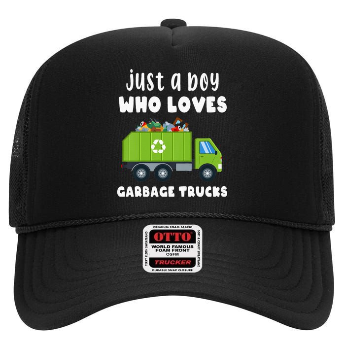 Kids Just A Boy Who Loves Garbage Trucks High Crown Mesh Back Trucker Hat