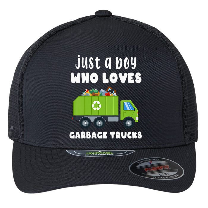 Kids Just A Boy Who Loves Garbage Trucks Flexfit Unipanel Trucker Cap