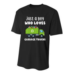 Kids Just A Boy Who Loves Garbage Trucks Youth Performance Sprint T-Shirt