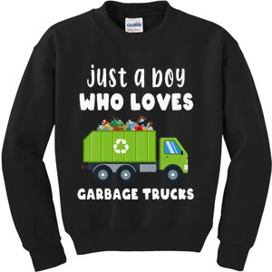 Kids Just A Boy Who Loves Garbage Trucks Kids Sweatshirt