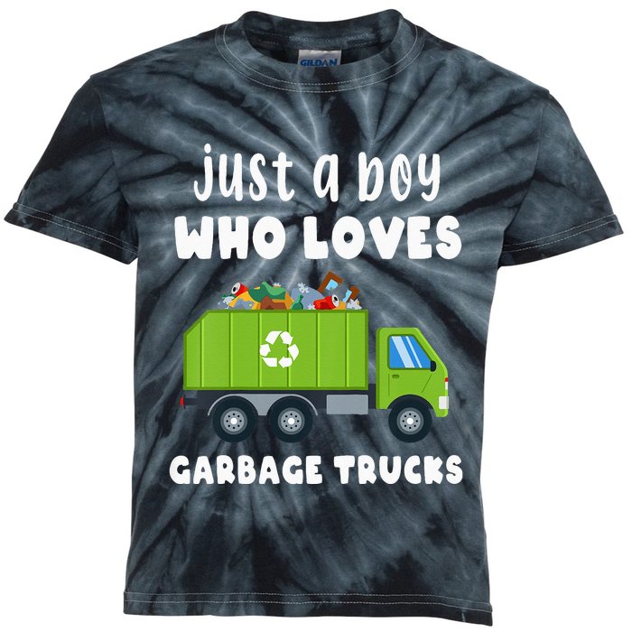 Kids Just A Boy Who Loves Garbage Trucks Kids Tie-Dye T-Shirt