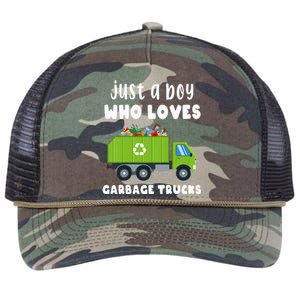 Kids Just A Boy Who Loves Garbage Trucks Retro Rope Trucker Hat Cap