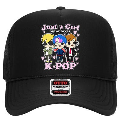 Kpop Just A Girl Who Loves Kpop Korean Pop Band High Crown Mesh Back Trucker Hat