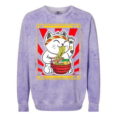 Kawaii Japanese Cat Eating Ramen Noodles Japanese Food Anime Colorblast Crewneck Sweatshirt