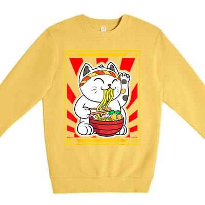 Kawaii Japanese Cat Eating Ramen Noodles Japanese Food Anime Premium Crewneck Sweatshirt