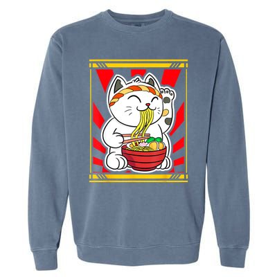 Kawaii Japanese Cat Eating Ramen Noodles Japanese Food Anime Garment-Dyed Sweatshirt